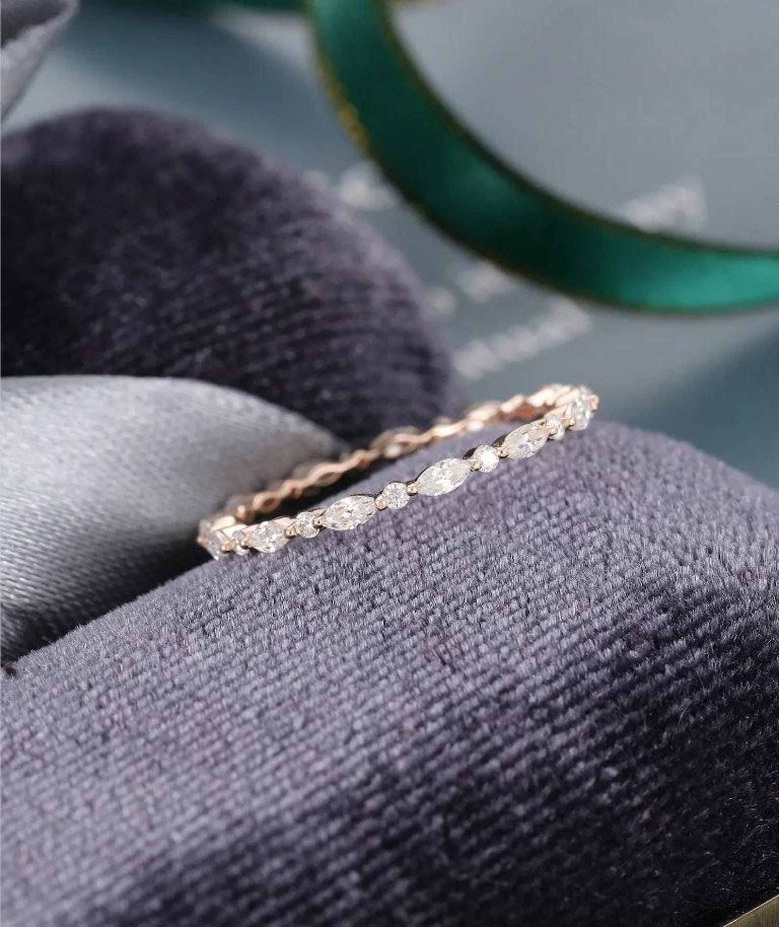 Marquise Cut Moissanite Stacking Matching Ring Unique Full Eternity ...