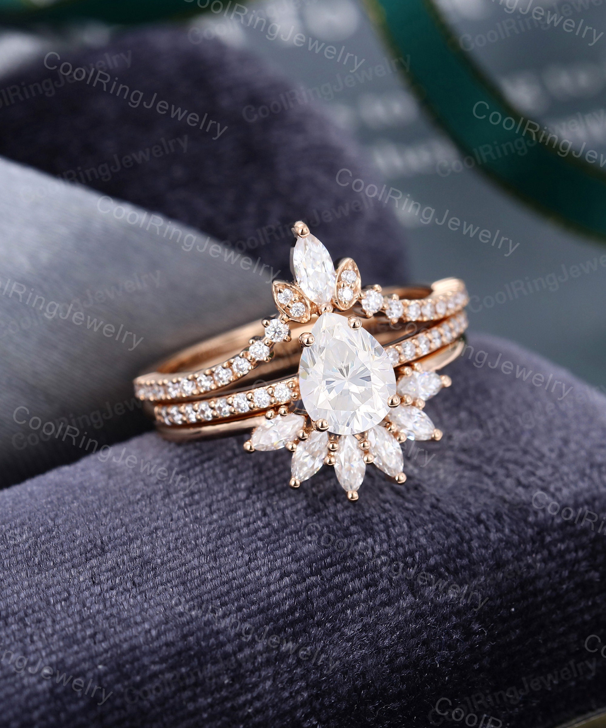 Moissanite Engagement Ring Set Vintage Pear Shaped Unique Etsy moissanite-engagement-ring-set-vintage-pear-shaped-unique-etsy