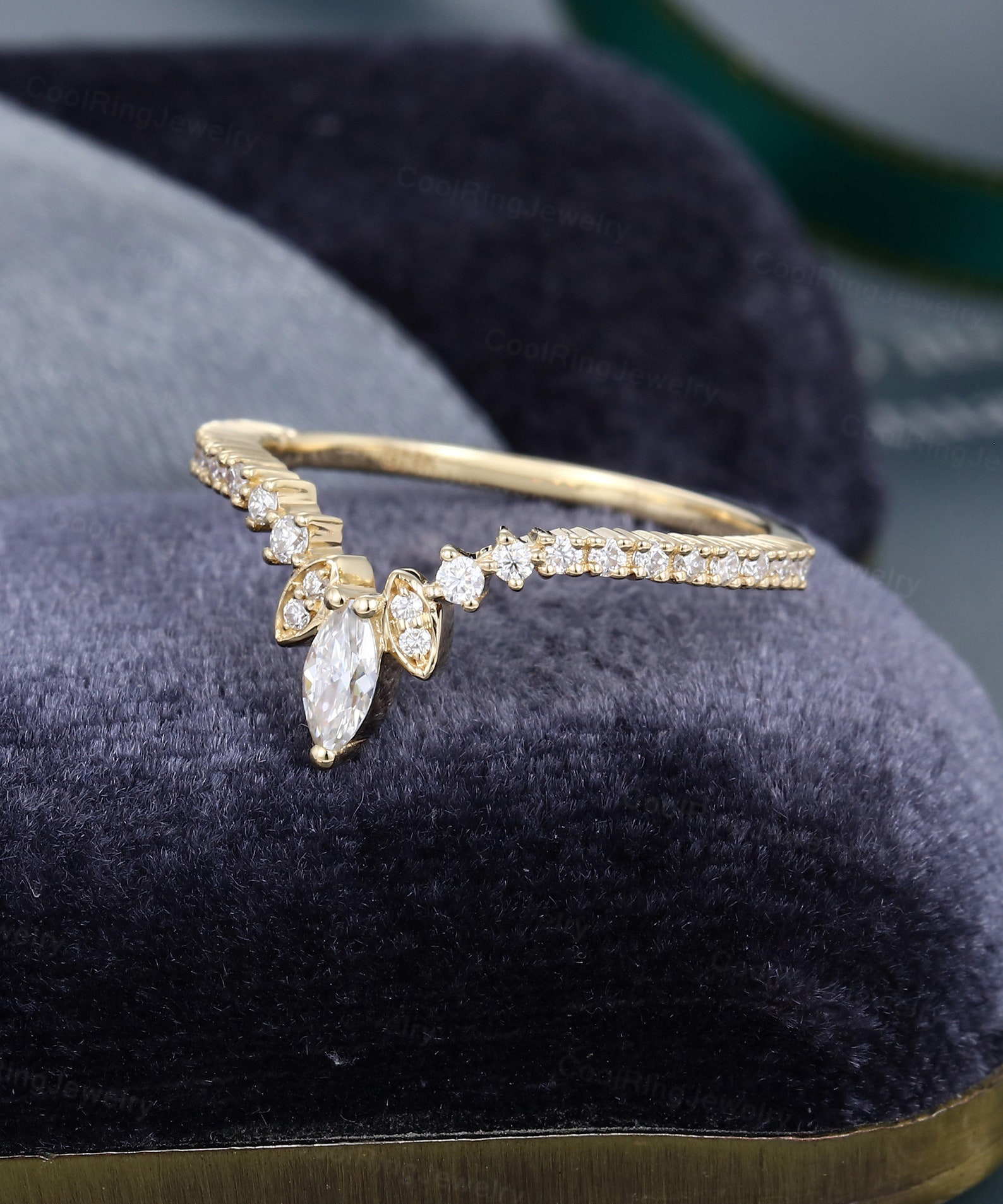Unique Marquise Cut Diamond Wedding Band Women Curved Yellow - Etsy