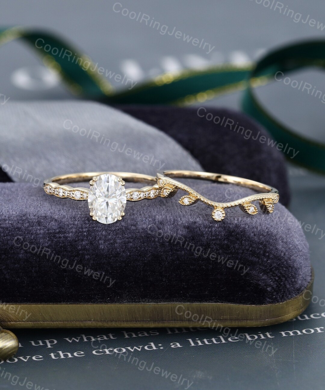 Oval Cut Moissanite Yellow Gold Engagement Ring Vintage Curved Diamond ...
