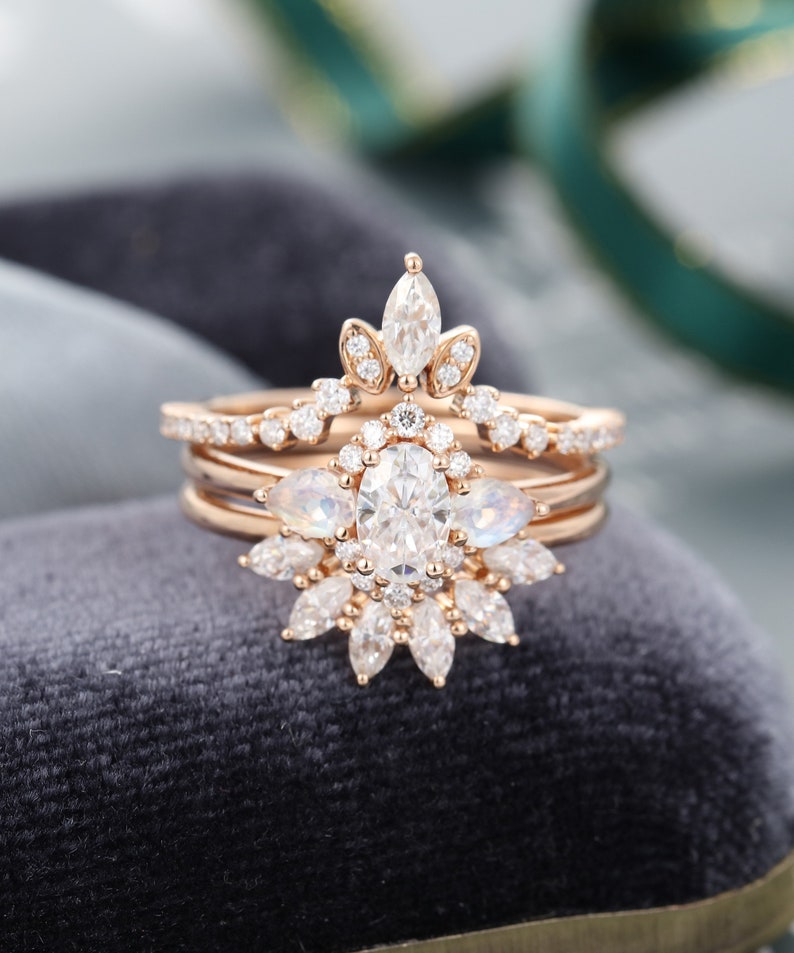 Oval cut Moissanite engagement ring vintage rose gold Unique | Etsy