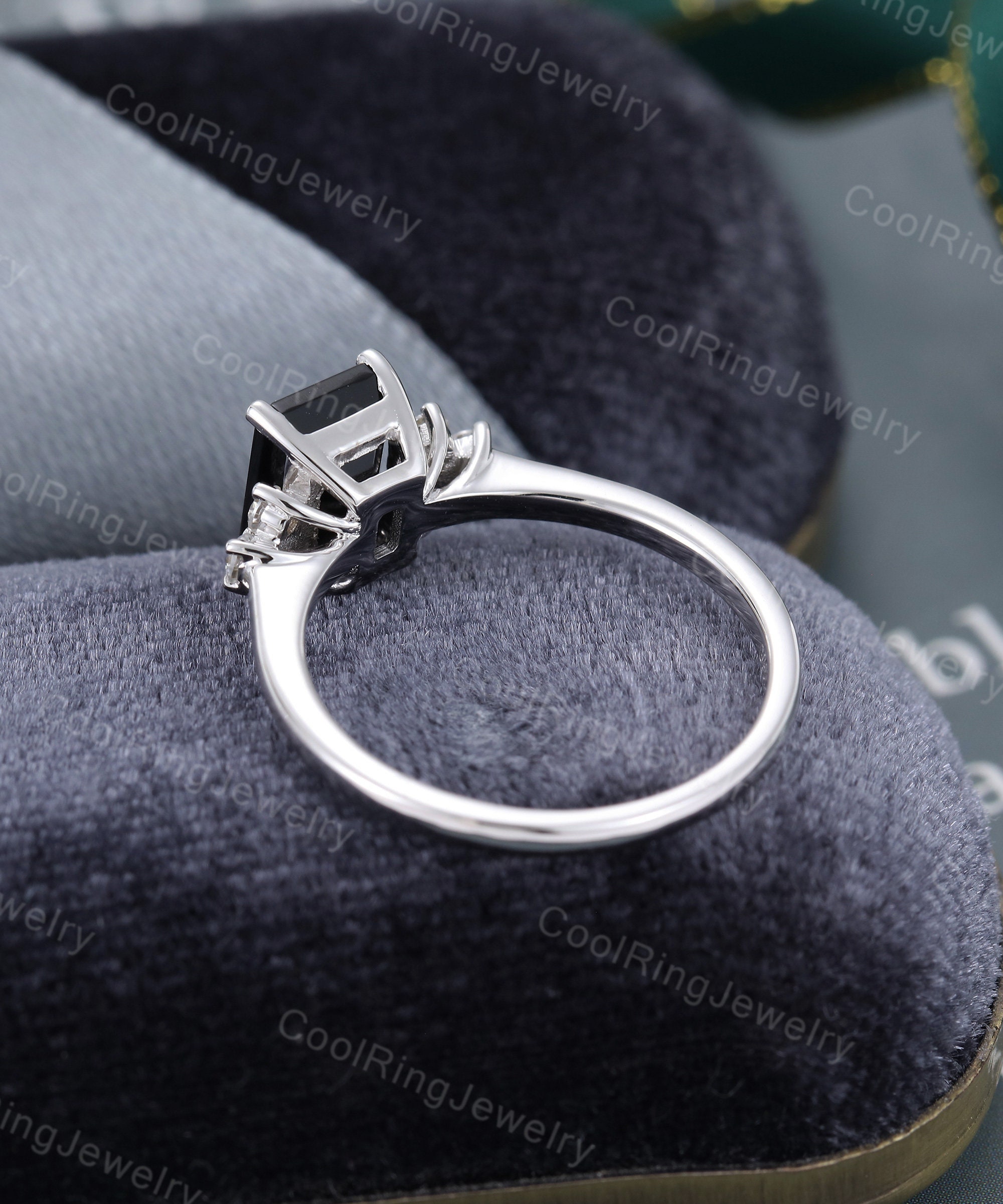 Emerald Cut Black Onyx Engagement Ring White Gold Diamond Ring - Etsy