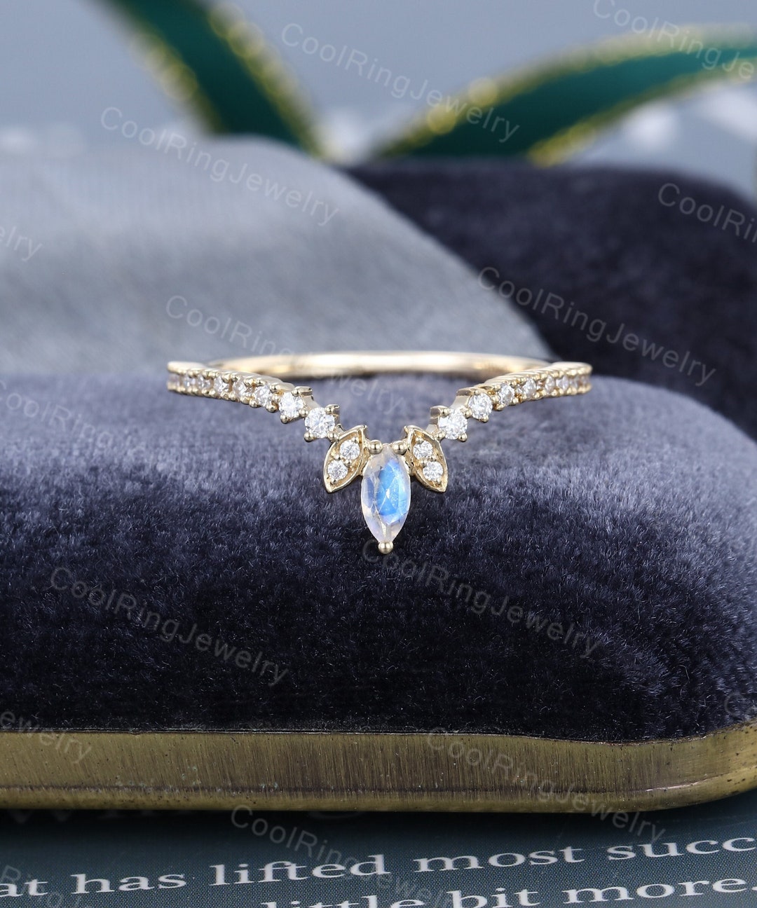 Curved Wedding Band Women Yellow Gold Vintage Unique Marquise Cut ...