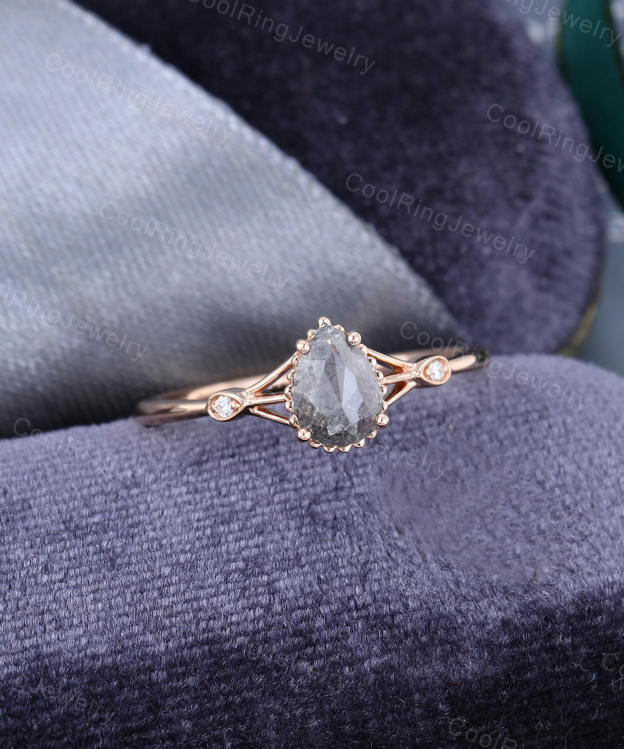 Pear Shaped Salt and Pepper Diamond Engagement Ring Vintage Etsy