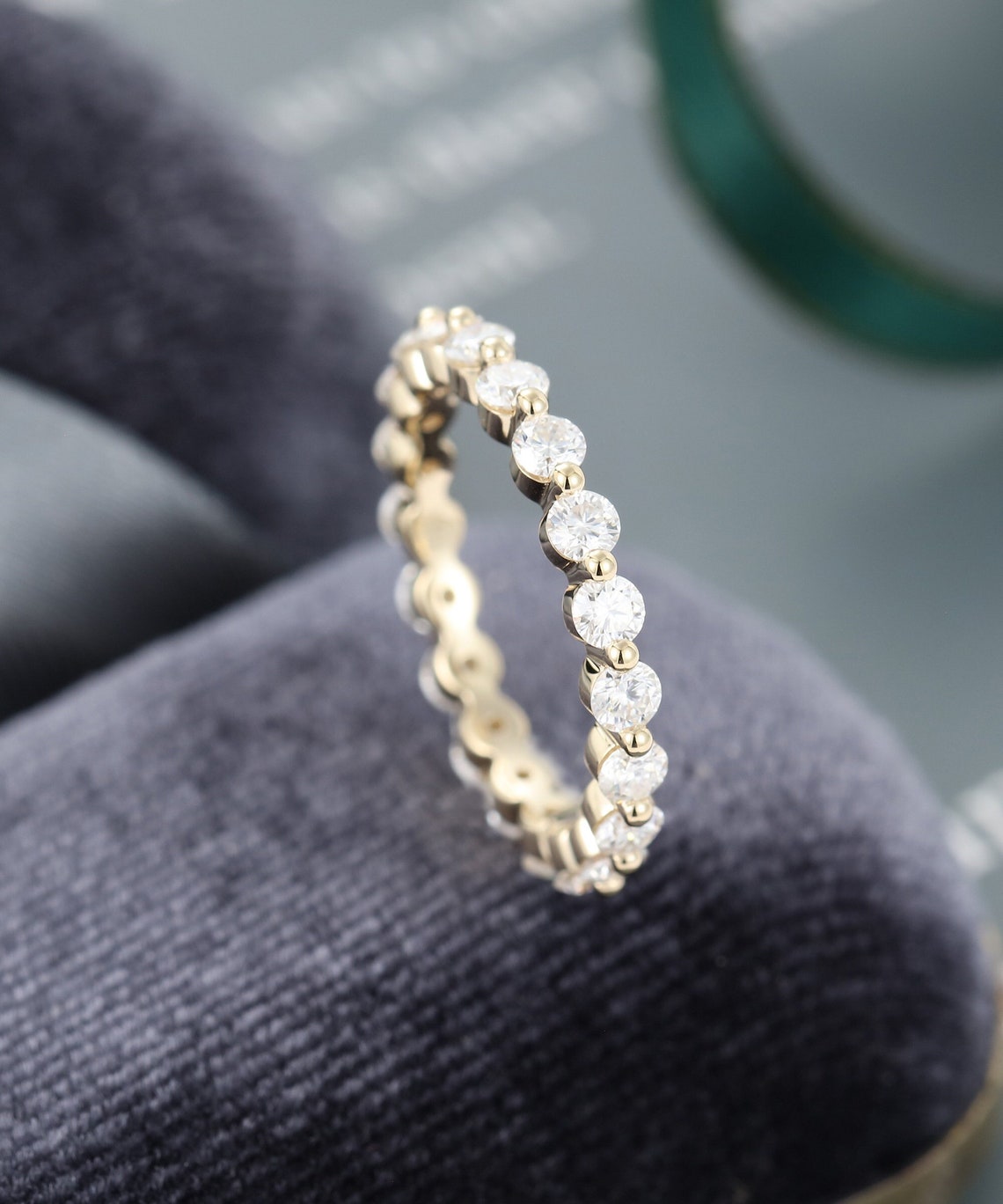 3mm Full Eternity Moissanite Wedding Band 14k Solid Yellow Gold Bridal ...