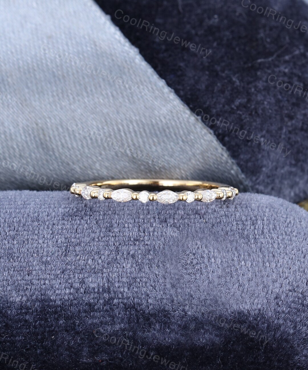 Unique Half Eternity Lab Grown Diamond Wedding Band Marquise Cut ...