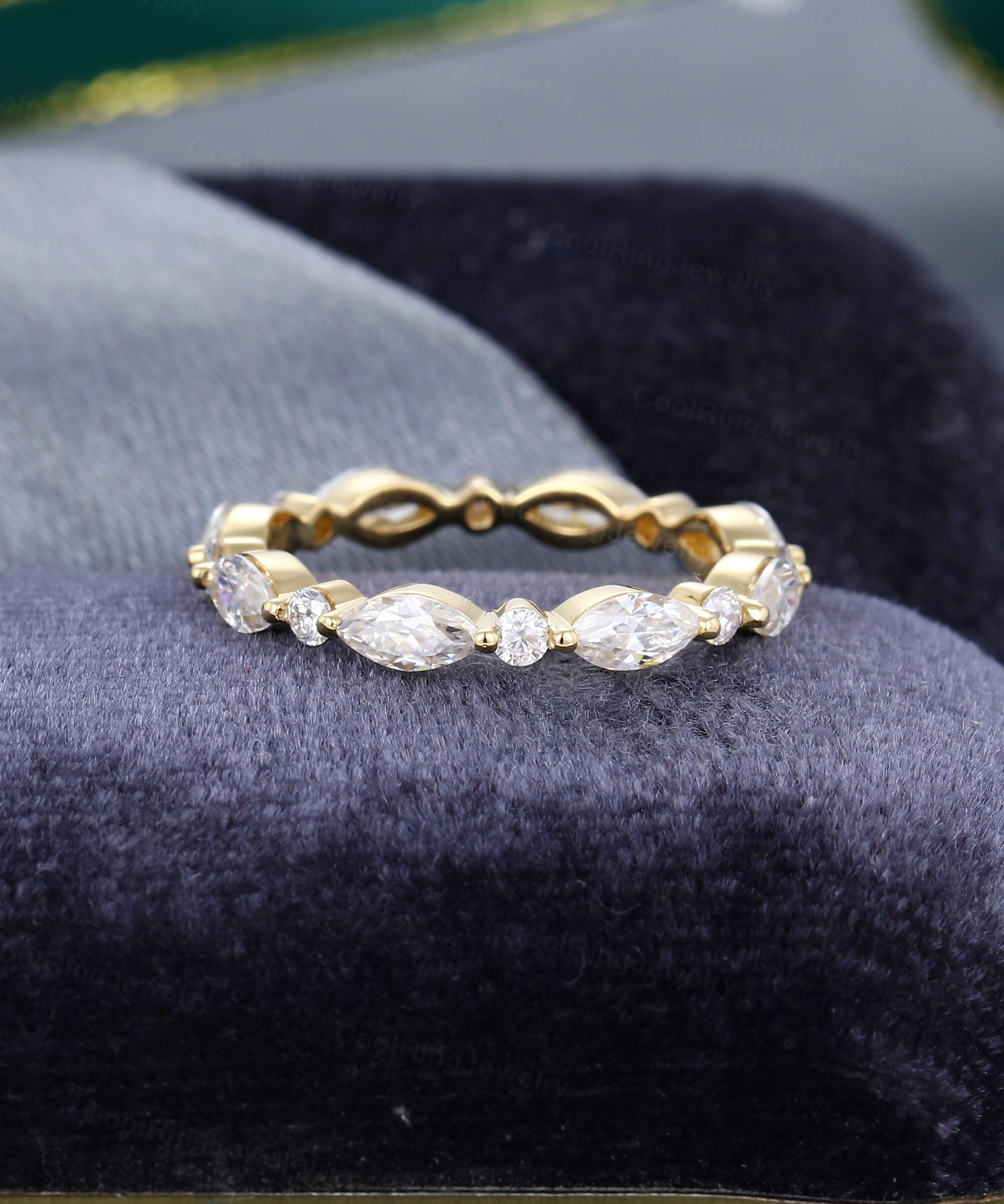 Full Eternity Moissanite Wedding Band 18K Solid Yellow Gold Ring Unique ...