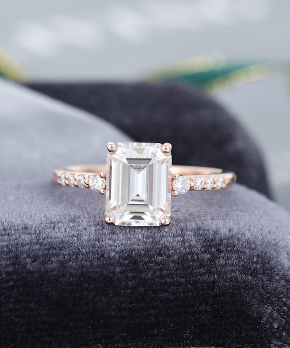 79 Emerald Cut Moissanite Engagement Ring Vintage Rose Gold - Etsy