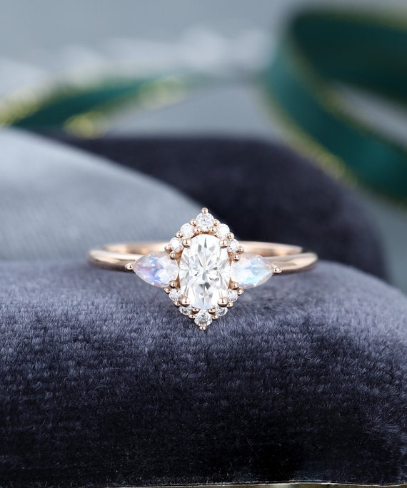 Oval cut Moissanite engagement ring vintage rose gold Unique | Etsy