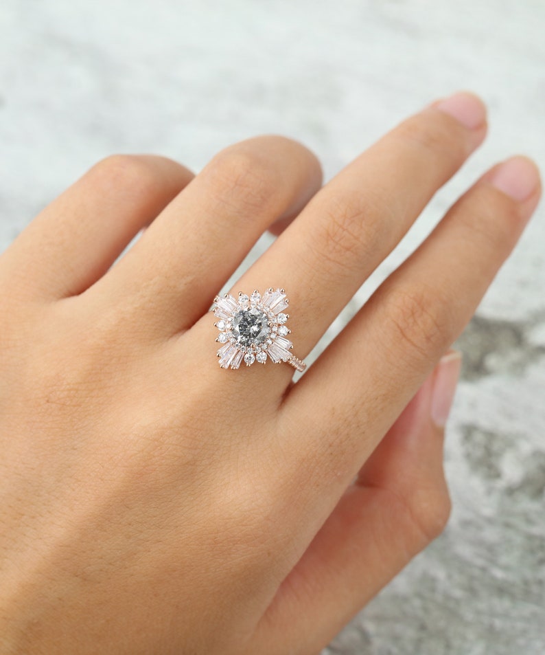 Salt and Pepper Moissanite Engagement Ring for Women Vintage Etsy