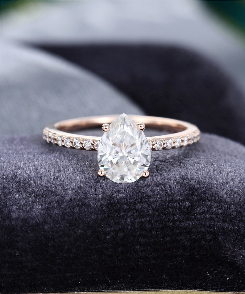 Pear shaped Moissanite engagement ring set Rose Gold Marquise cut vintage ring art deco Bridal set Promise ring Anniversary gift for women Engagement(As shown)