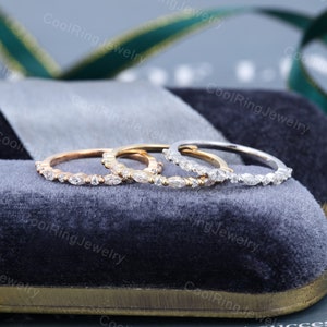 Half eternity wedding band women Moissanite wedding band Rose gold Marquise cut diamond stacking matching Vintage ring Bridal Gift for women image 3