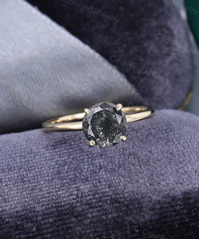 Solitaire Salt and Pepper Diamond Engagement Ring for Women Etsy