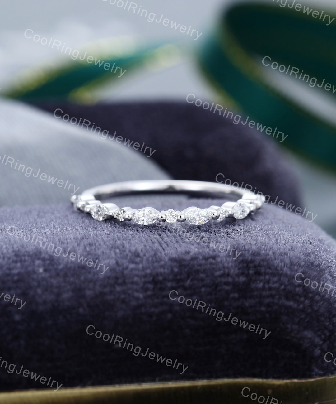 Half Eternity Wedding Band Women Moissanite Wedding Band White Gold ...