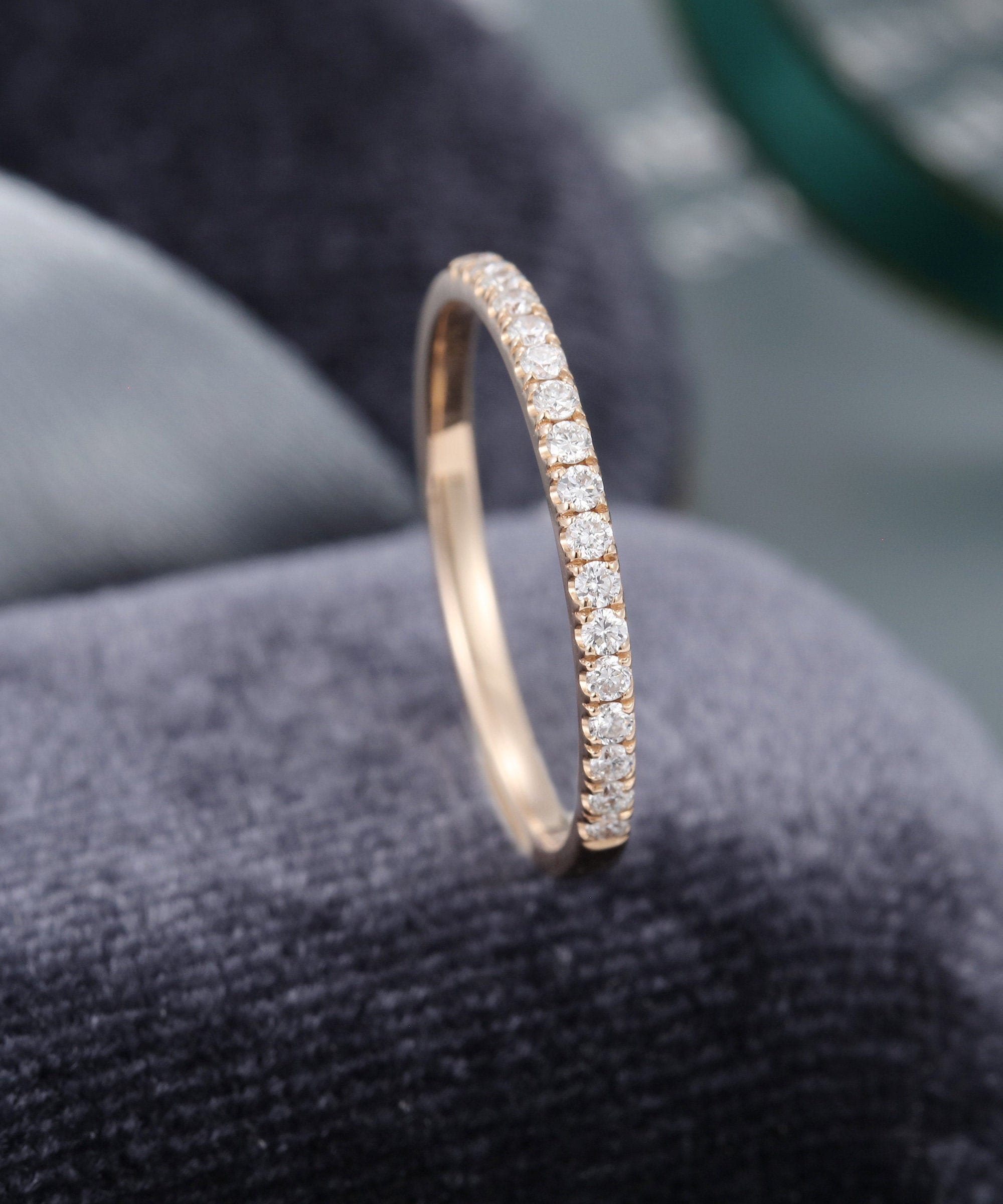 Yellow Gold Wedding Band Half Eternity Diamond Wedding Band Vintage ...