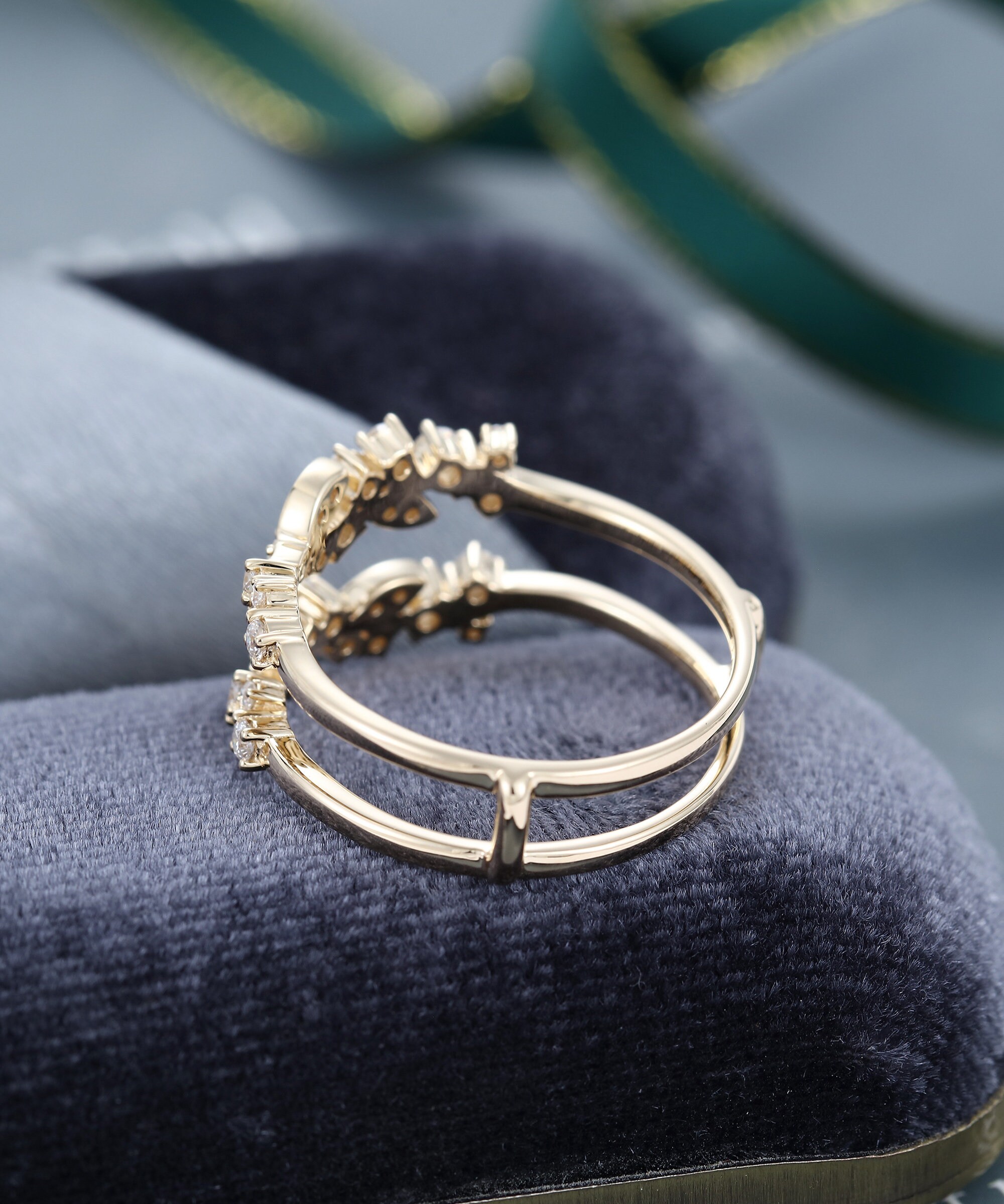 Unique Yellow Gold Wedding Band Vintage Double Moissanite - Etsy