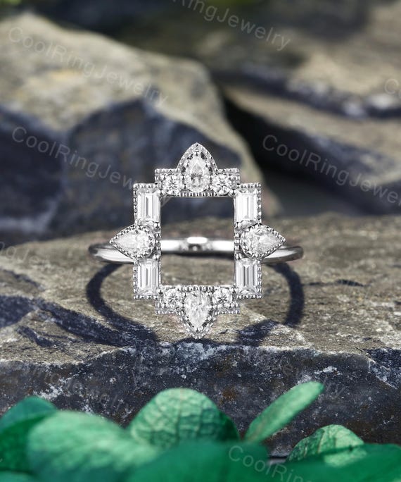 Pear Shaped Natural Diamond Wedding Band Vintage Enhancer Ring