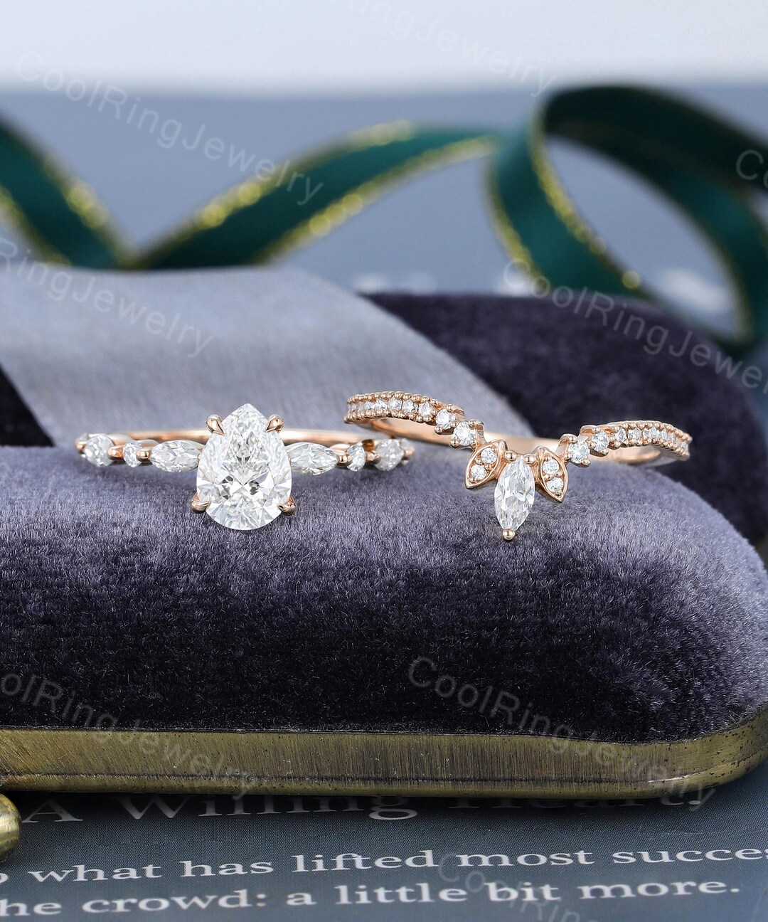 1CT Pear Shaped Lab Grown Diamond Engagement Ring Set With IGI ...