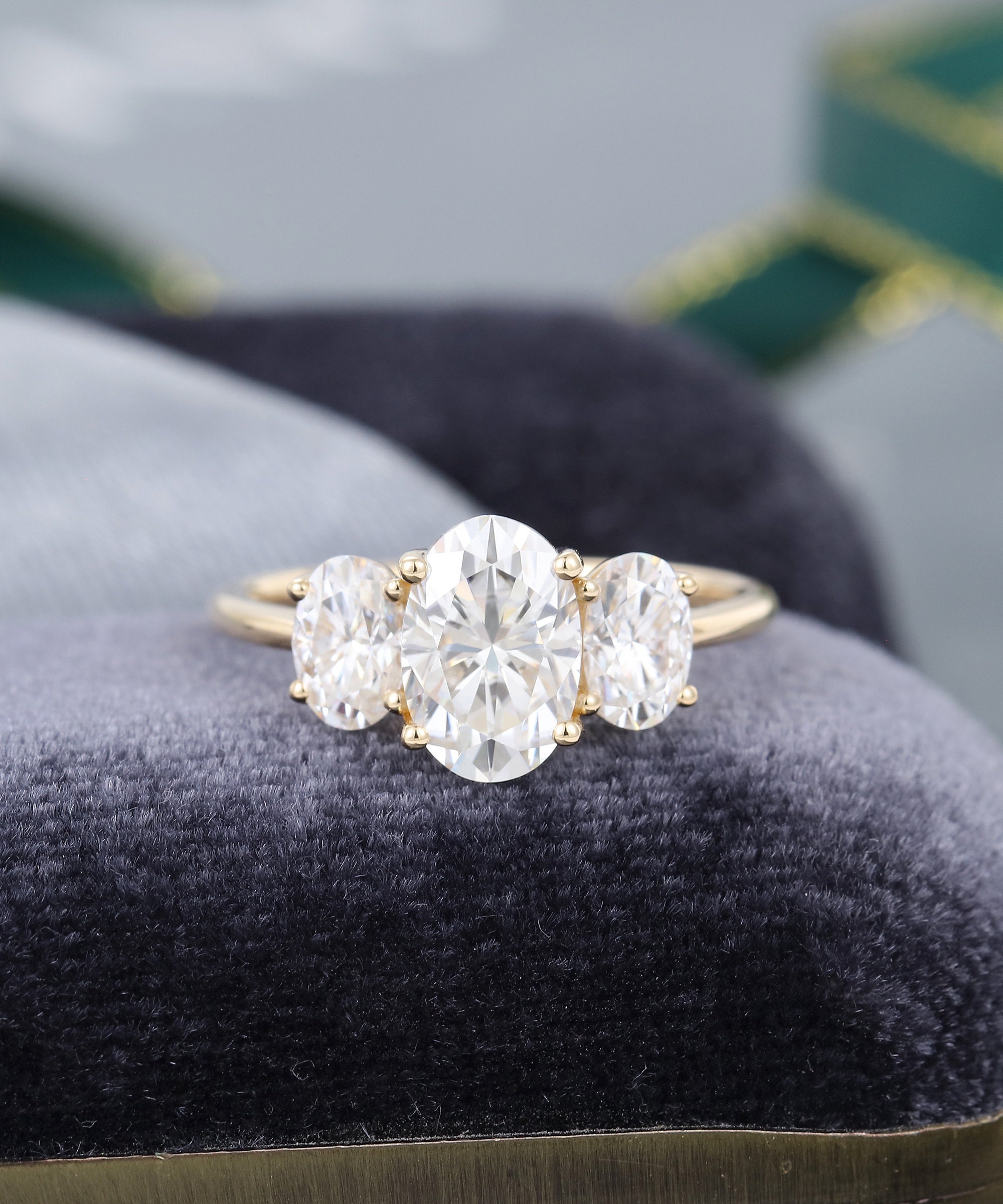 Moissanite Engagement Ring Vintage Oval Cut Solid 14K Rose | Etsy
