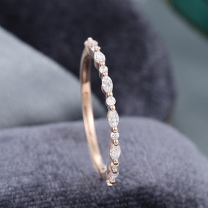 Half eternity wedding band women Moissanite wedding band Rose gold Marquise cut diamond stacking matching Vintage ring Bridal Gift for women image 5