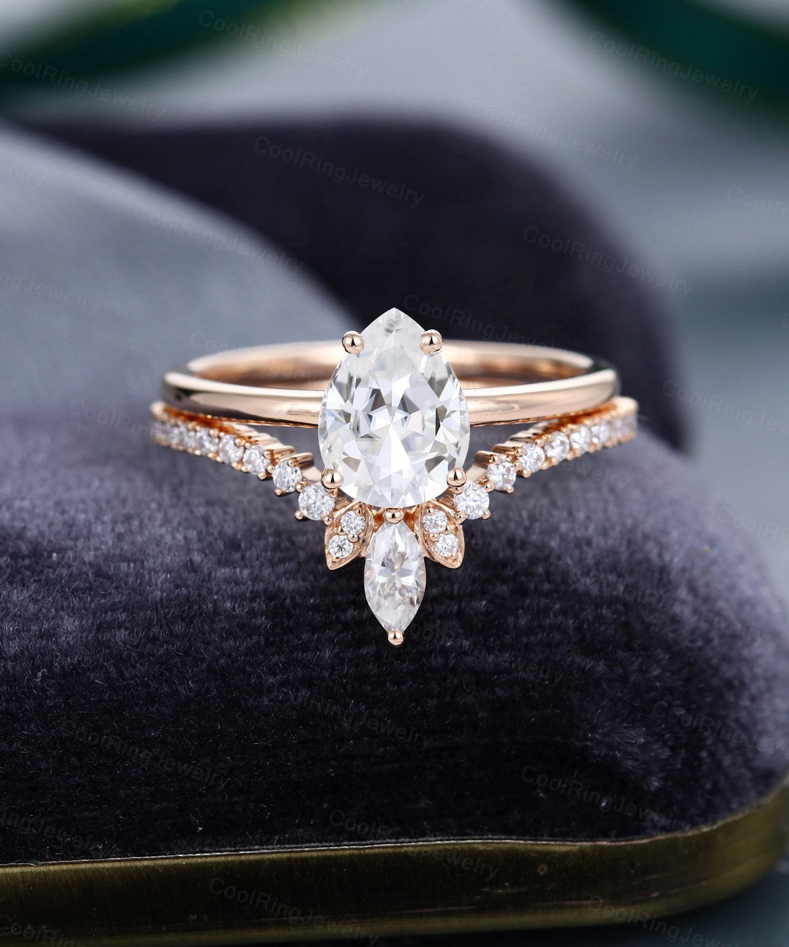 Pear shaped Moissanite engagement ring set vintage engagement | Etsy