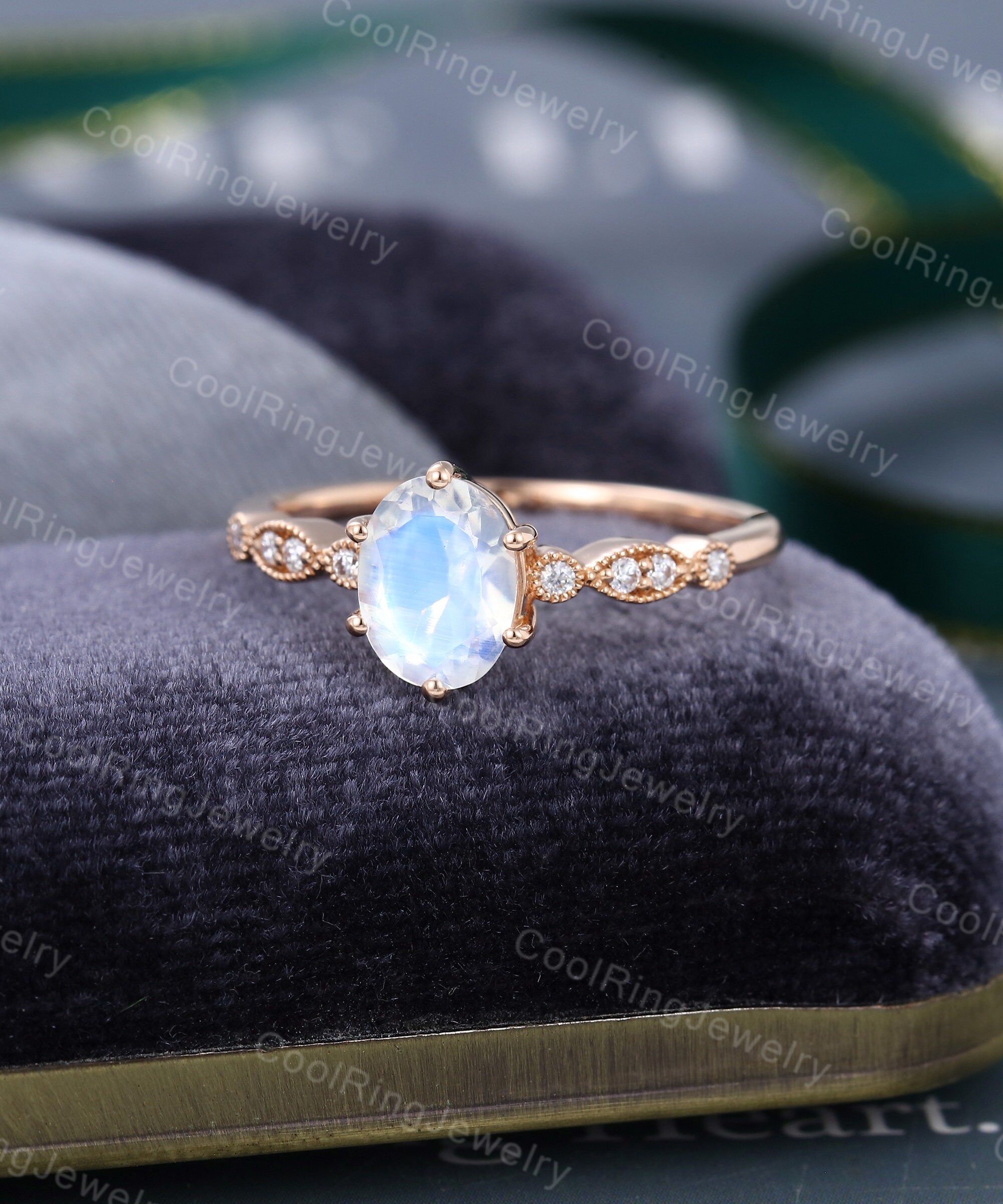 Oval Cut Moonstone Engagement Ring Vintage Unique Rose Gold - Etsy