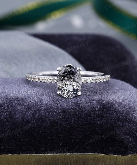 Pattiring Kite Cut Black Rutilated Quartz Engagement Ring Set White Gold -  pattiring