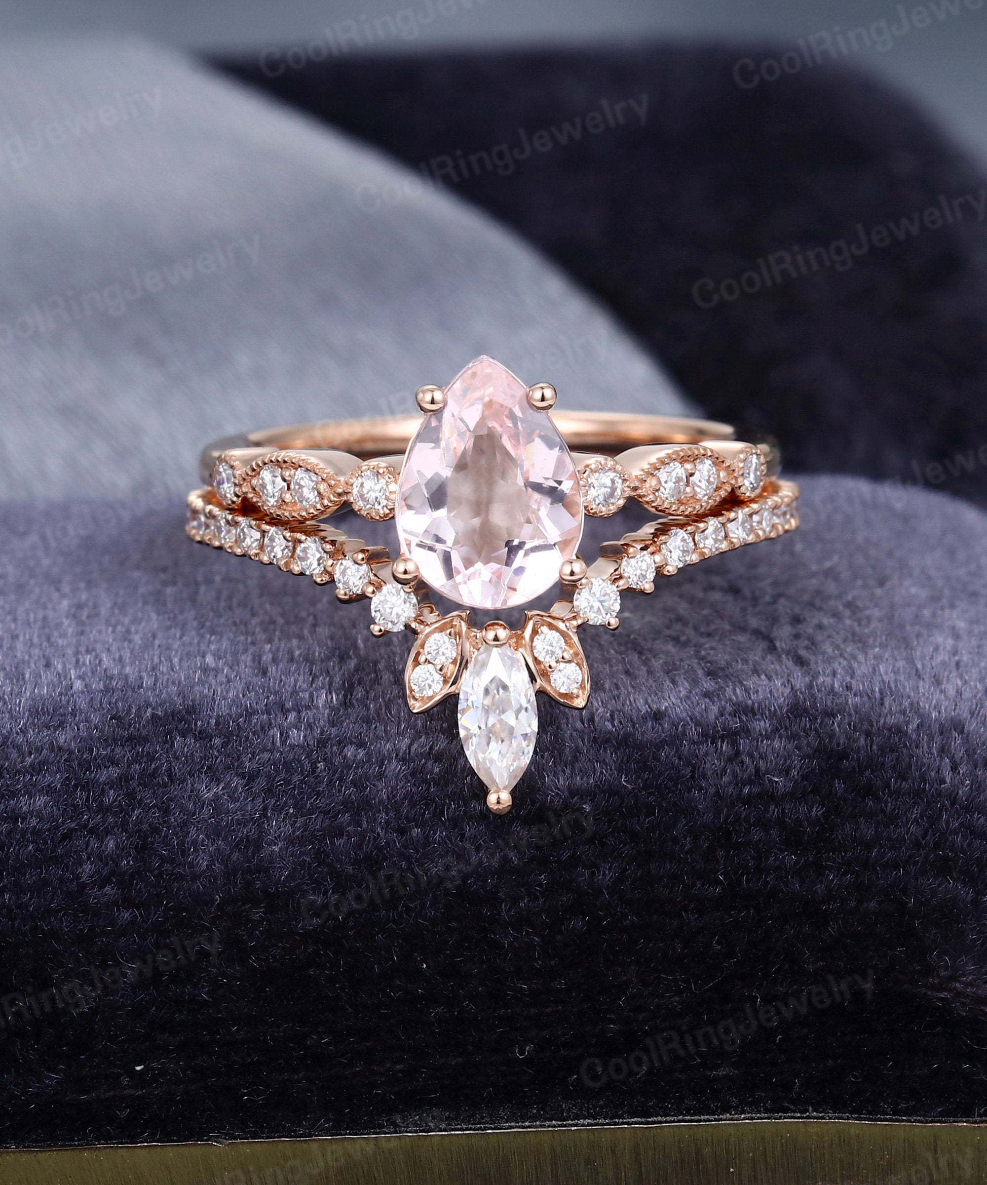Pear Cut Morganite and Diamond Dress Ring 9ct Rose Gold main image 1