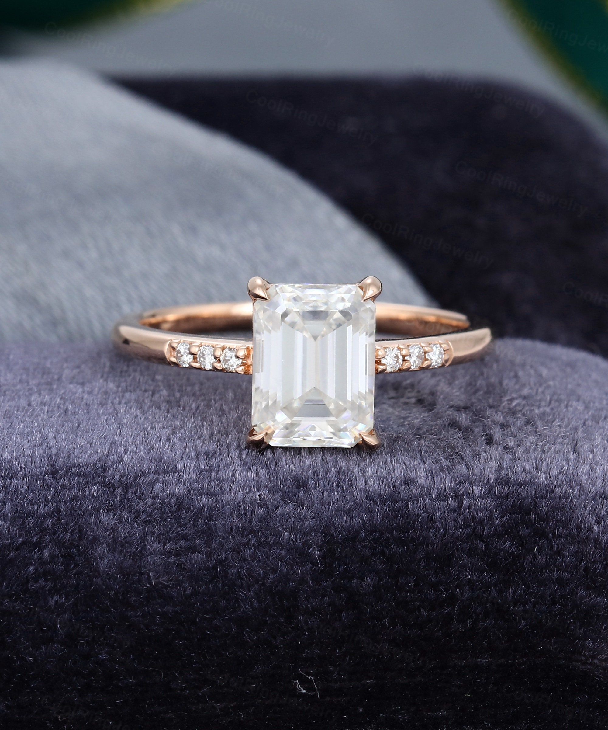 Emerald cut Moissanite engagement ring vintage diamond Cluster | Etsy