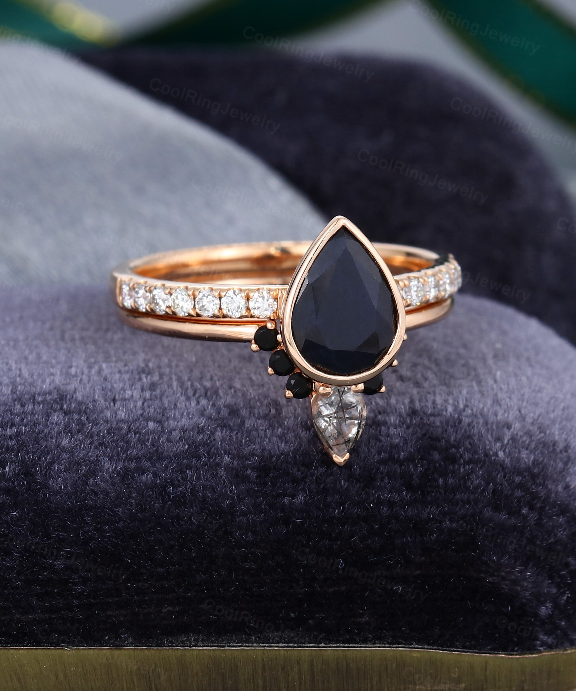 Pear Shaped Black Onyx Engagement Ring Vintage Solid 14K Rose - Etsy