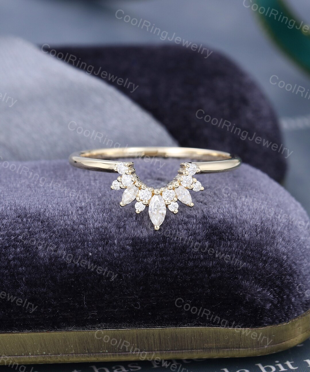 Marquise Cut Moissanite Wedding Band Solid Yellow Gold Ring Unique ...
