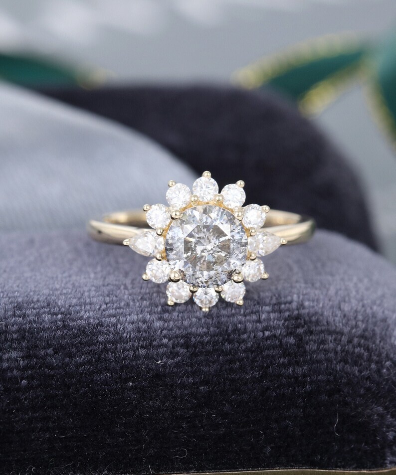 Salt and Pepper Moissanite Engagement Ring Vintage Solid 14K Etsy