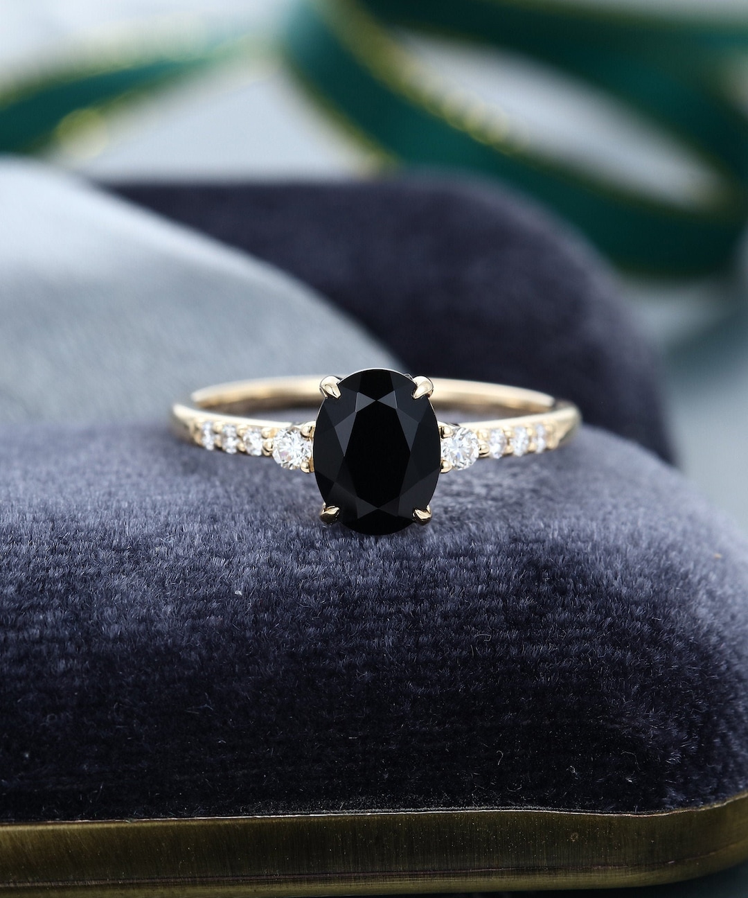 Oval Cut Black Onyx Engagement Ring Vintage Yellow Gold - Etsy