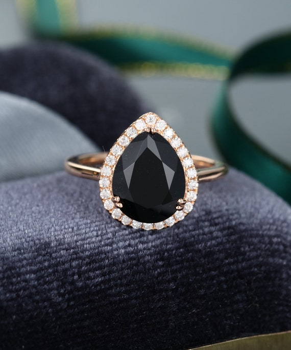 Black Onyx Engagement Ring Vintage Rose Gold Engagement Ring Etsy