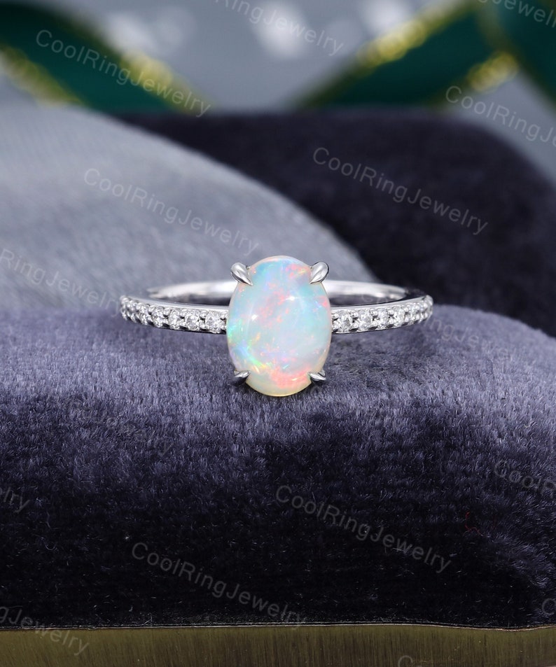 Opal Engagement Ring White Gold Oval Cut Engagement Ring - Etsy