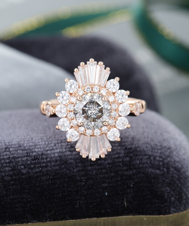 Salt and Pepper Moissanite Engagement Ring for Women Vintage Etsy