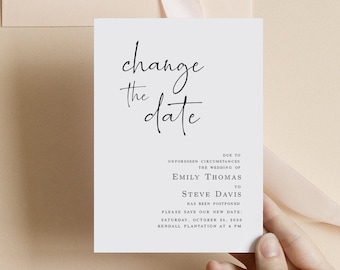 Change the date card template, Cancel wedding card, Postponed wedding announcement card, Cancellation Wedding Editable, New date Invite