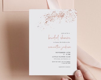 Rose Gold Bridal Shower Invitation, Gold Glitter Bridal Shower, Minimalist Bridal Invitation, Editable Template, Hen Party invitation #24