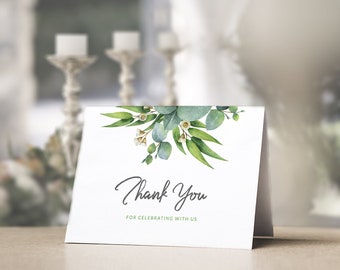 Baptism Thank You Card Template, Rustic Greenery Thank you Tent Card, Greenery Wedding Tent card, Editable Instant Download, #028-112