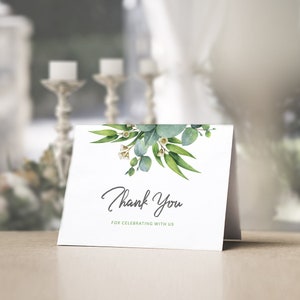 Modelo de cartão de agradecimento de batismo, cartão de tenda de agradecimento de vegetação rústica, cartão de tenda de casamento de vegetação, download instantâneo editável, #028-112
