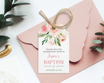 Baptism Thank You Tags Printable, Baptism Girl Gift Tag, Thank You Tag editable template, Floral Custom Tags, Baptism Tag, Download #029-102