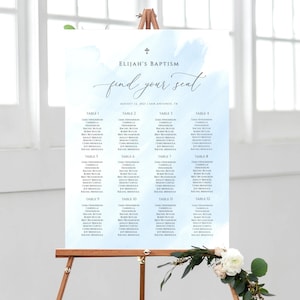 Blauwe doopsel zitplaatsen grafiek, doop jongen zitplaatsen grafiek sjabloon, bewerkbare bruiloft tabel grote zitplaatsen grafiek, #036