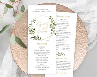 Rustic Wedding Program Template, Boho Greenery Wedding Program card, DIY Order of Service Template, Printable Country Ceremony Card #017-120