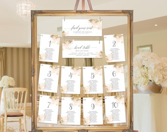 Blush and Gold Glitter Wedding hanging seating chart template, Luxury Wedding hanging cards, Seating plan cards, Printable wedding  #022-106