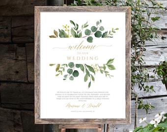 Rustic Wedding Welcome Sign Template, Greenery Wedding Welcome Sign Printable, Boho Greenery Welcome Wedding sign, Editable Template 018-114