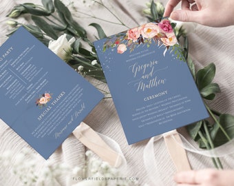 Fan Wedding Program Template Boho Blush Flower Fan Program Etsy