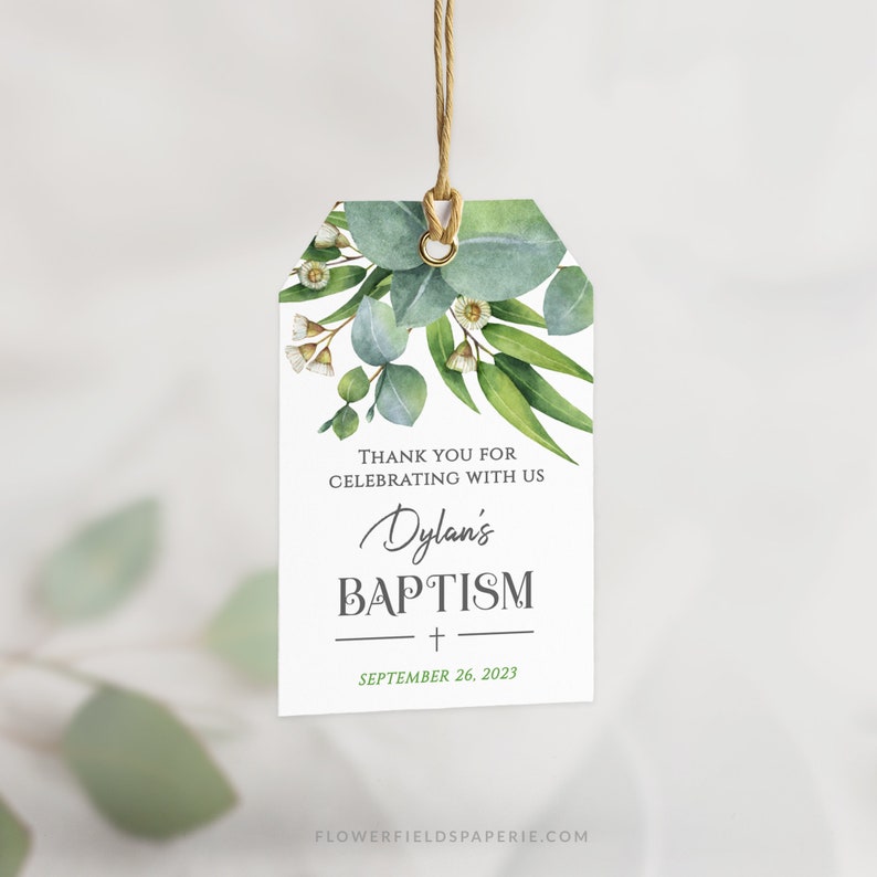 Baptism Favor Tag Template, Boy Baptism Gift Tag, Thank You Tag editable template, Custom Thank You Tag, Gift tag, Baptism Tag, 028-102 image 1