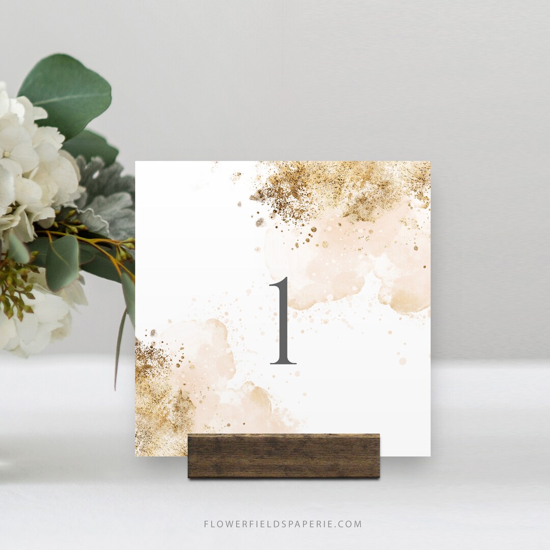 Table Number Card Template, Blush and Gold Glitter Wedding Table Number ...