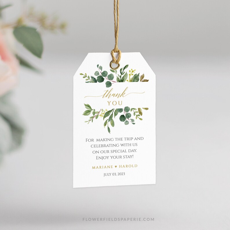 Greenery Favor Tag Template Rustic Greenery Wedding Gift Tag | Etsy