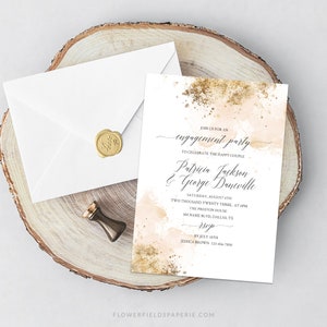 Engagement Party Invitation, Luxury Engagement Party Invite, Classy Engagement Template, Blush and Gold Glitter DIY Invite 022-116 image 2